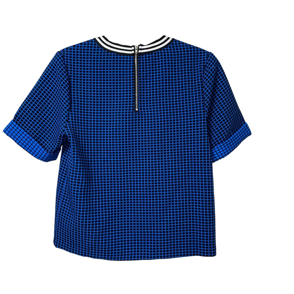 English Factory blue black thick structured checkered print boxy Top size small - Picture 10 of 12